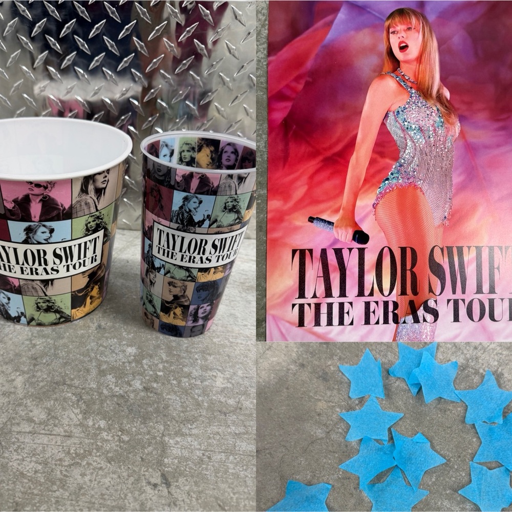 Taylor Swift The Eras Tour Movie Popcorn Bucket Cup 8x10 Poster Confetti Bundle